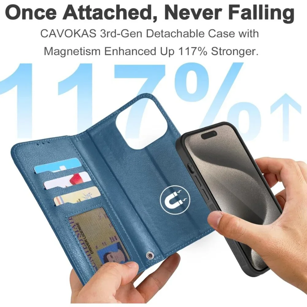 iPhone 15 Pro Wallet Case with Card Holder, Detachable Strong Magnetic Leather